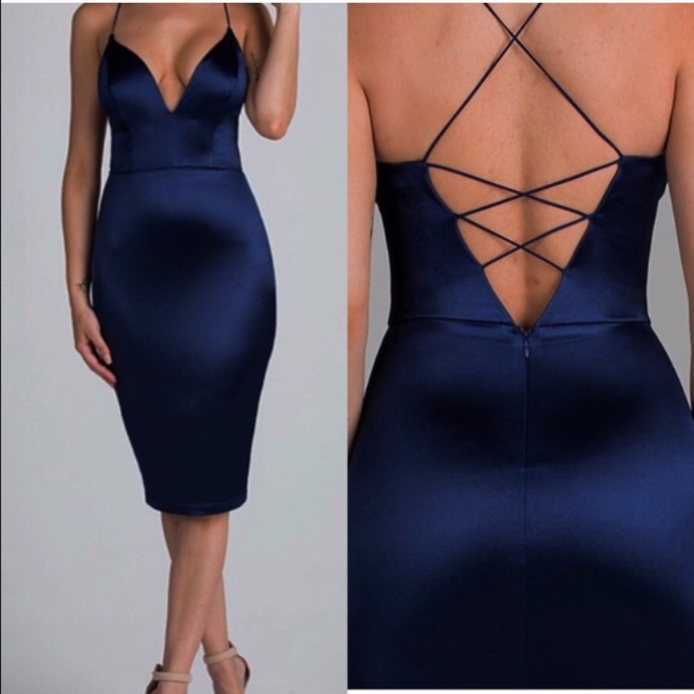 Gorgeous Navy Satin Khloe Dress ๐ Sexy Back. - Picture 3 of 4